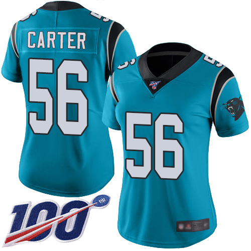 Carolina Panthers Limited Blue Women Jermaine Carter Jersey NFL Football #56 100th Season Rush Vapor Untouchable->women nfl jersey->Women Jersey